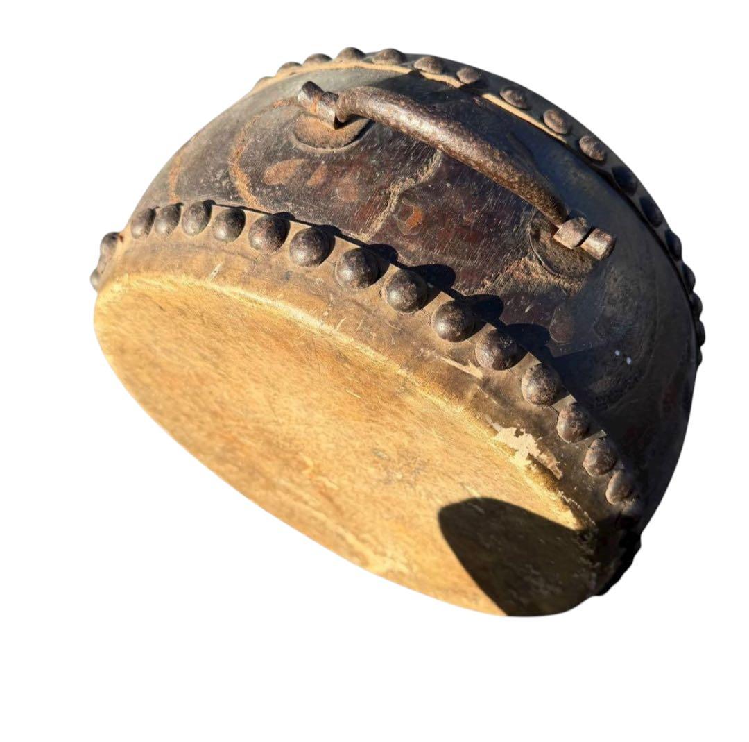 古民具 手持ち太鼓 和太鼓 レトロ 木製 持ち手付