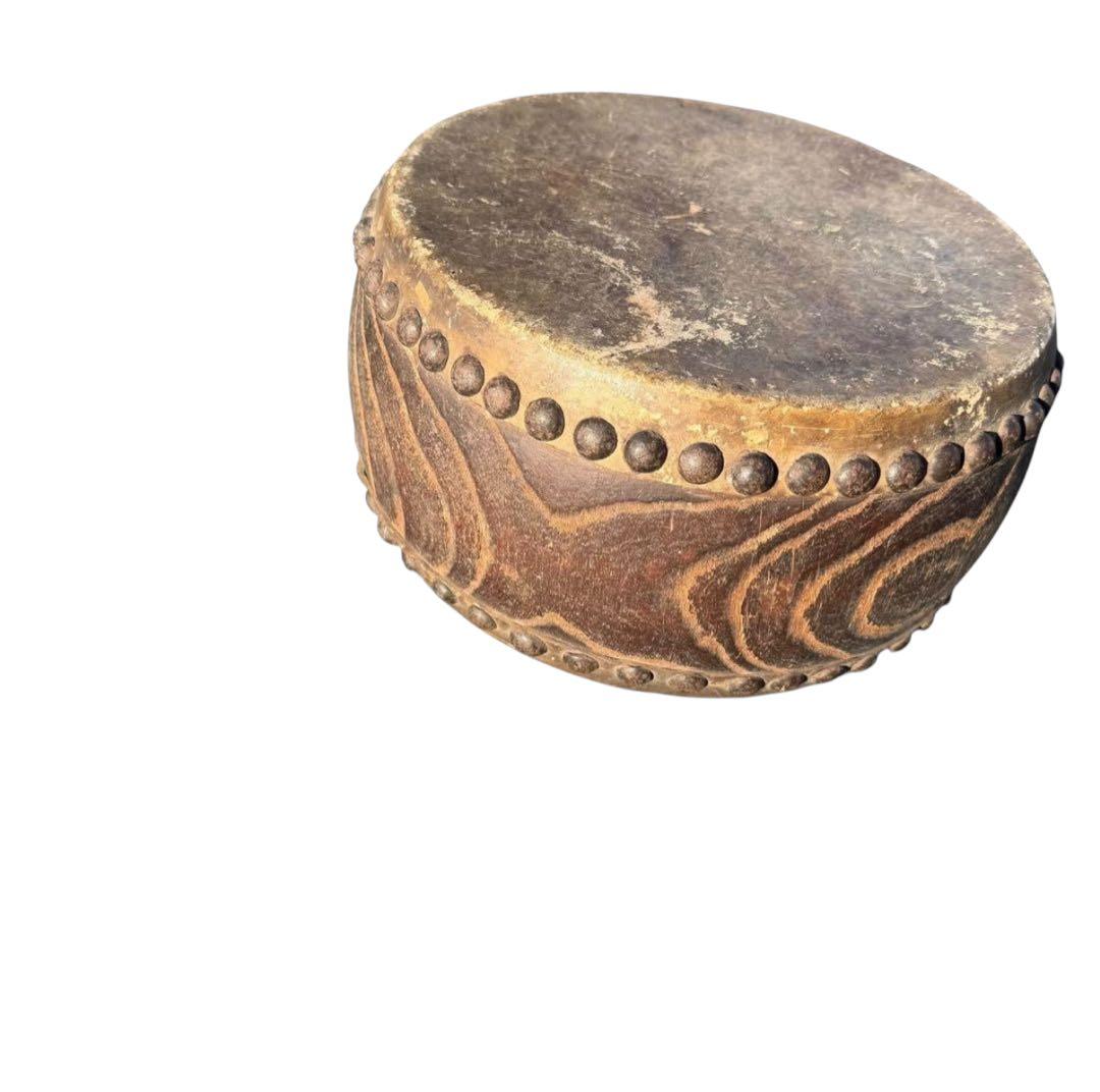 古民具 手持ち太鼓 和太鼓 レトロ 木製 持ち手付