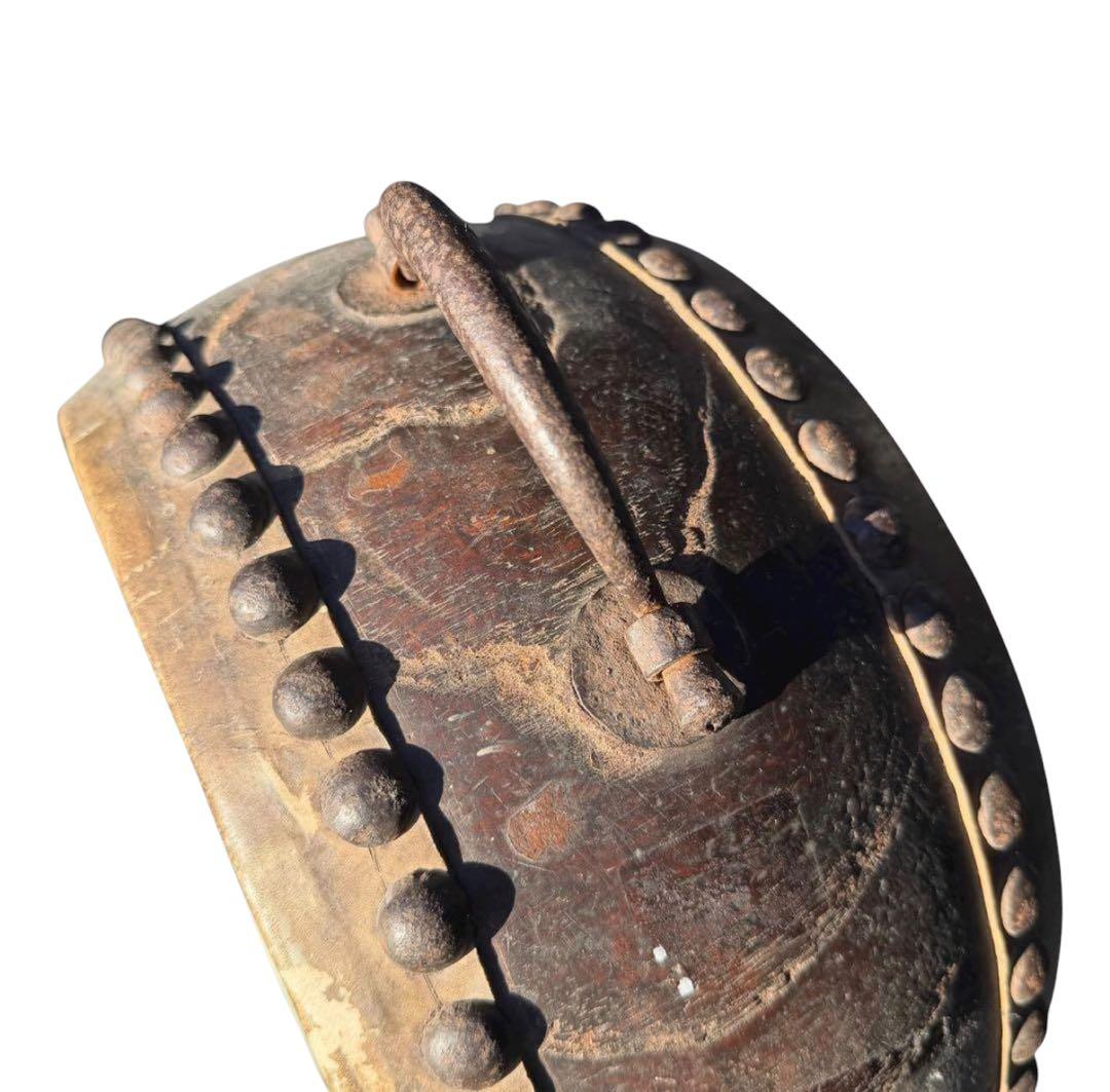 古民具 手持ち太鼓 和太鼓 レトロ 木製 持ち手付