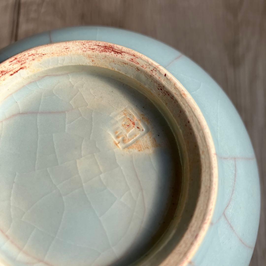 3F 【極美品】青磁 貫入 丸花入 妙心寺 推進 銘あり 桐箱入 茶道具 花瓶