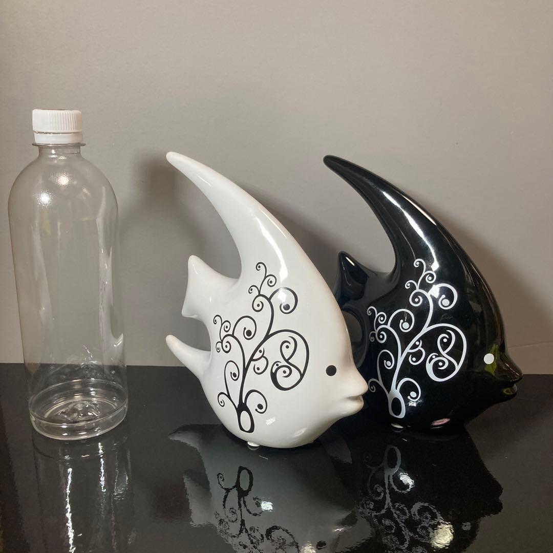 白黒魚形陶器 置物 2個セット インテリア アンティーク 雑貨 美術品 アート