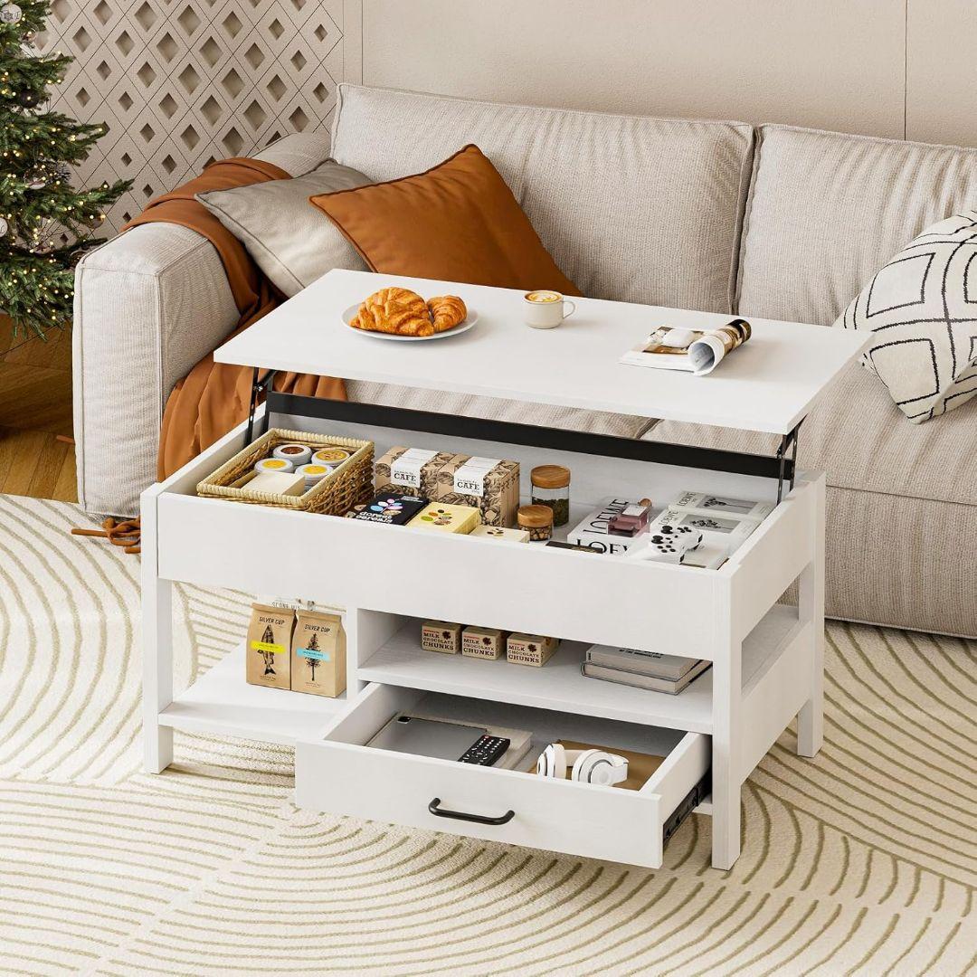 ローテーブル 昇降式 木製 引き出し テーブル 収納付き 簡単開閉 リビング