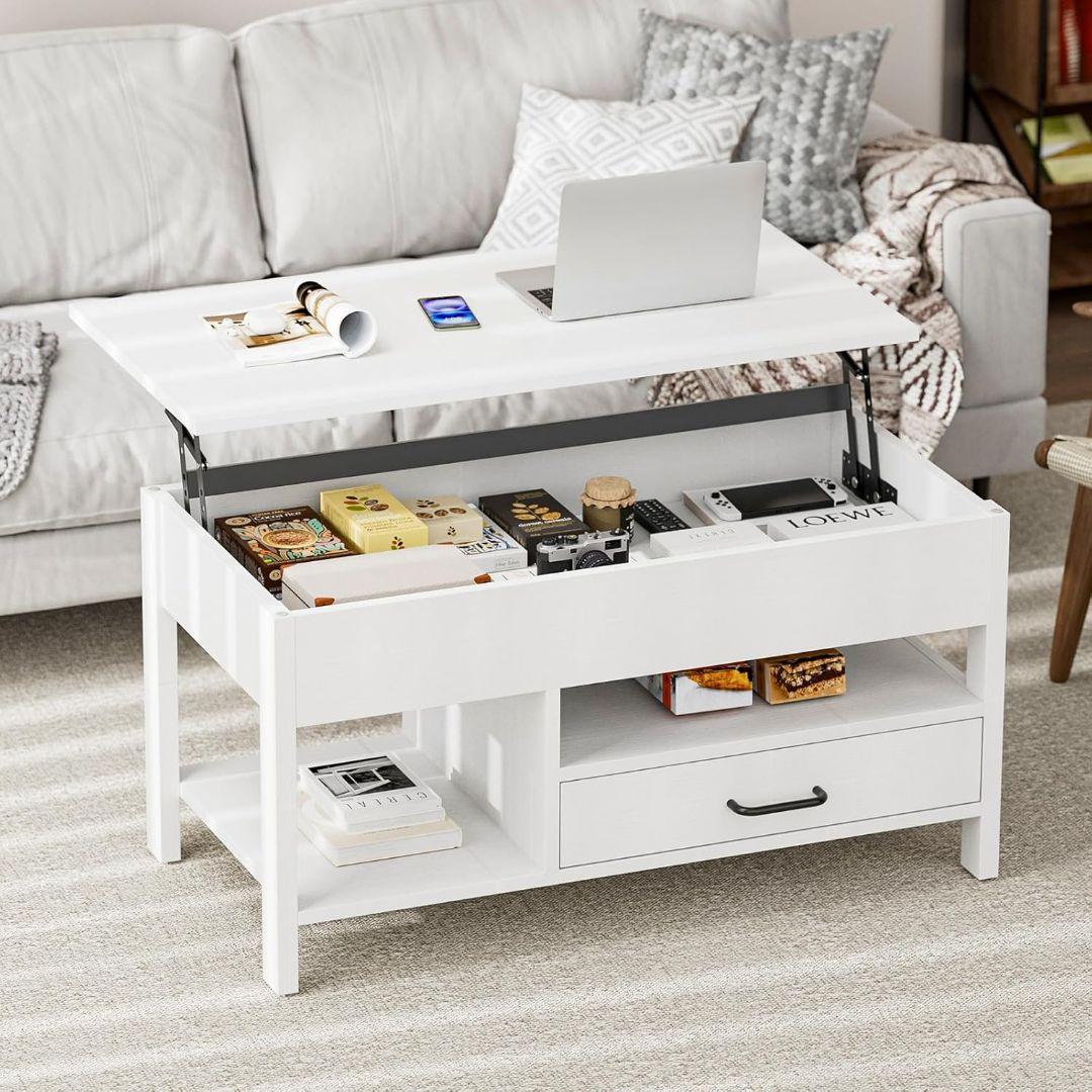 ローテーブル 昇降式 木製 引き出し テーブル 収納付き 簡単開閉 リビング