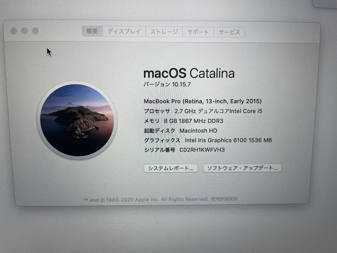 【訳あり】MacBook Pro Early2015 メモリ8GB　121GB