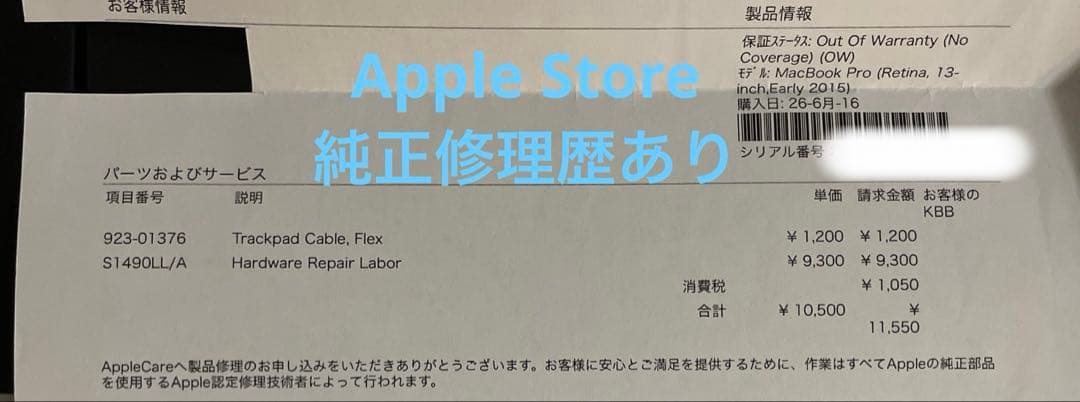 【訳あり】MacBook Pro Early2015 メモリ8GB　121GB