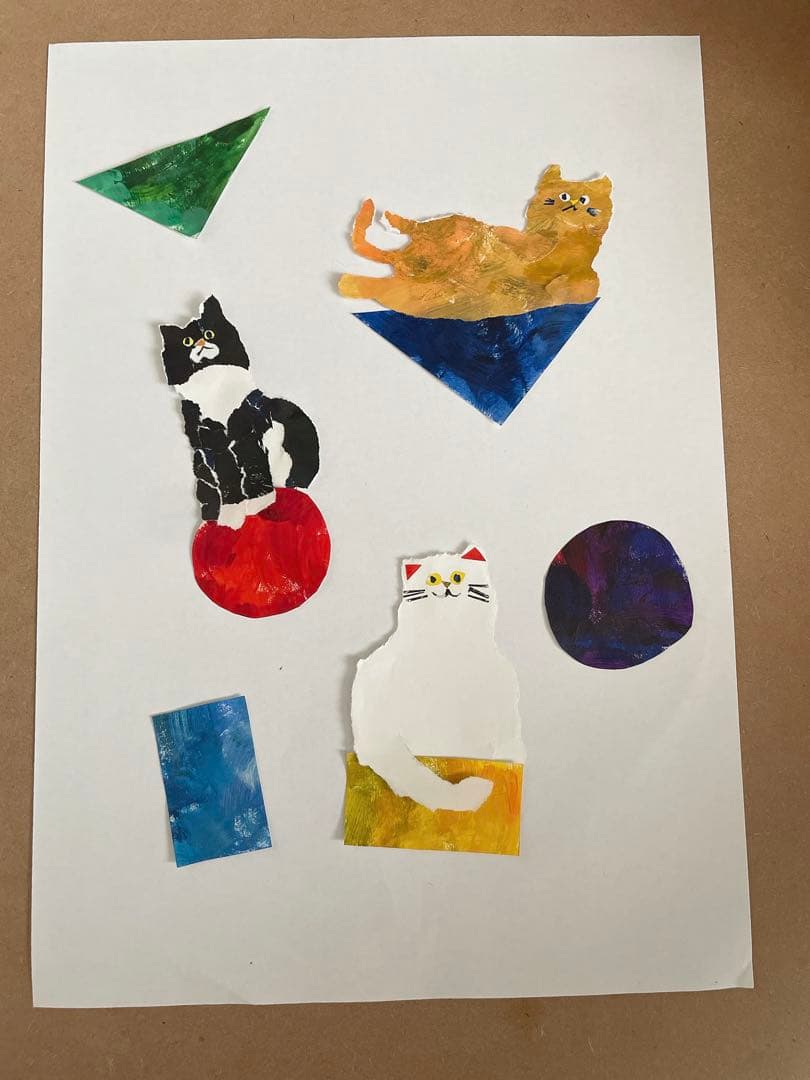 猫　絵画　天然木の額付き