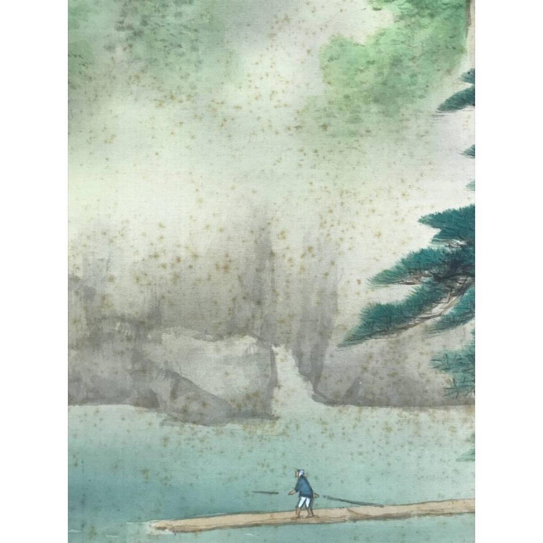 真作/松生春芳/マツイケ/嵐山春景図/青緑山水図/春/掛軸☆宝船☆AK-643