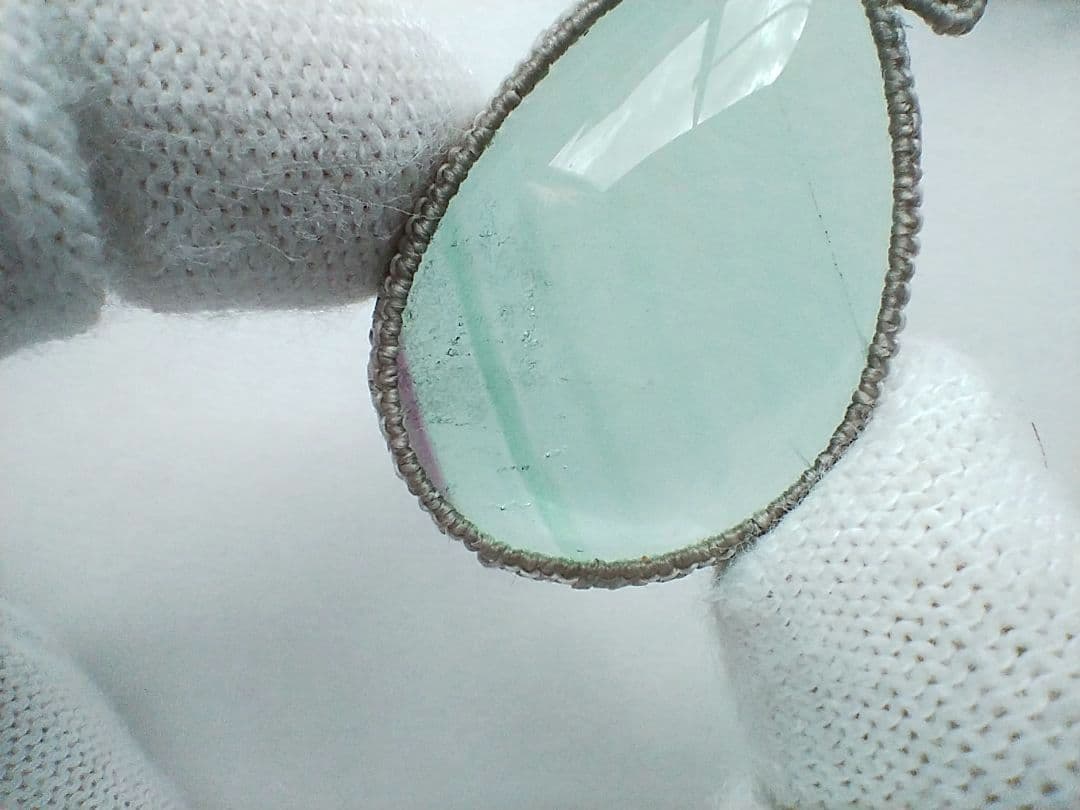 大粒グリーンフローライト×アクアマリンのマクラメ編みネックレス　天然石
