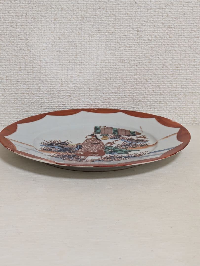 骨董　和皿　赤すゑ皿　平安貴族の絵柄　9枚セット　古い木箱入り