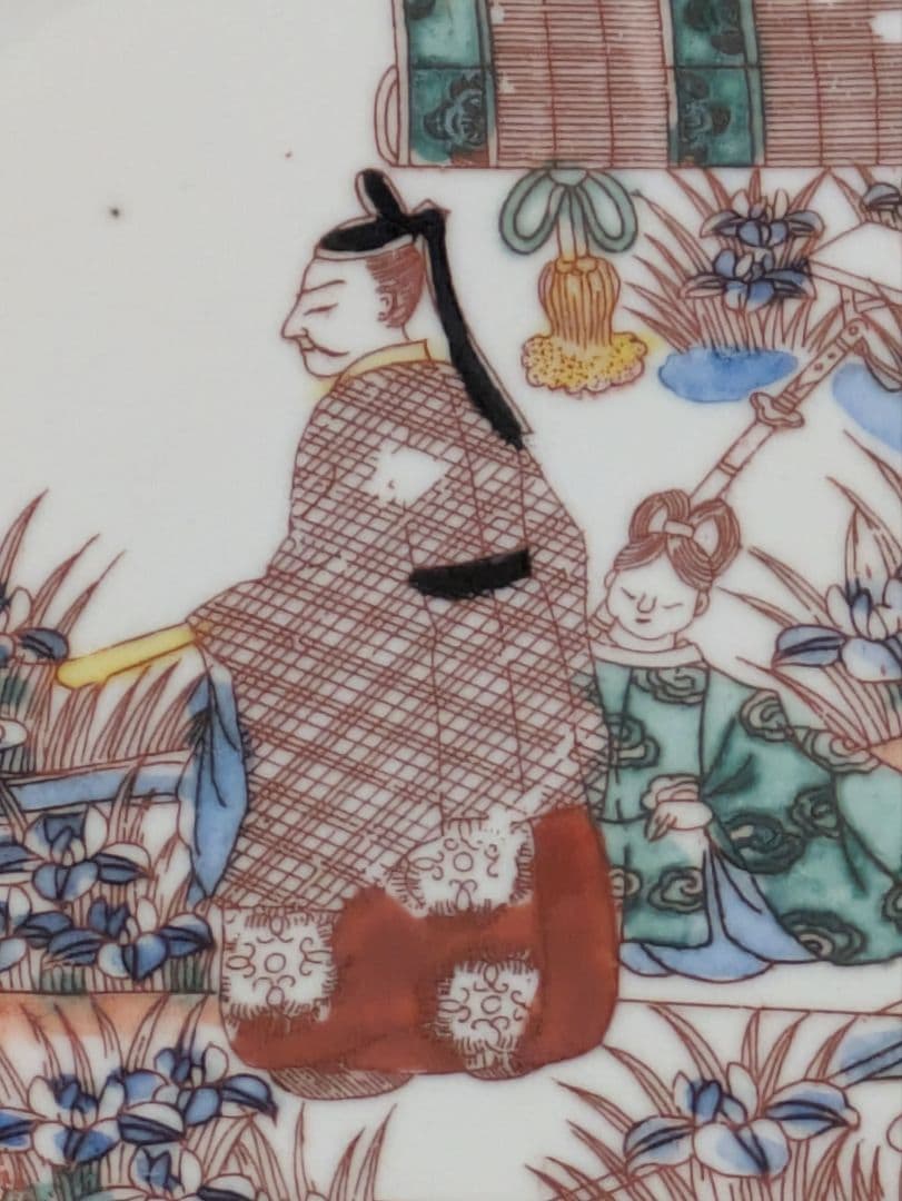 骨董　和皿　赤すゑ皿　平安貴族の絵柄　9枚セット　古い木箱入り