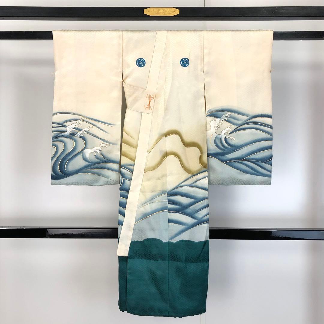 子供着物 アンティーク お宮参り 七五三 祝着 波模様に龍 CK-7368