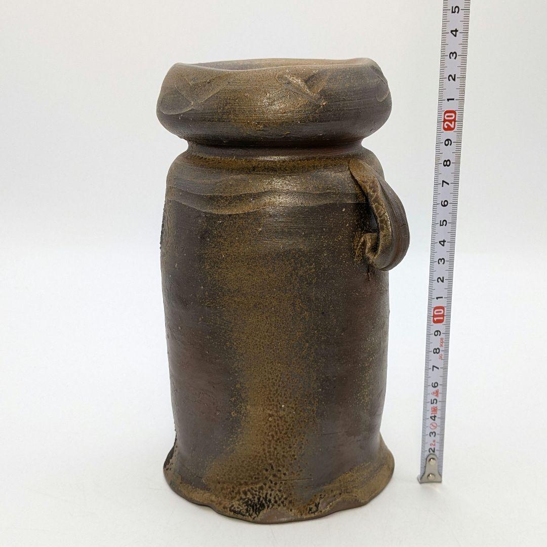 高原邦彦 備前焼 矢筈口耳付花入 合箱 花器 フラワーベース 花瓶 茶道具 置物