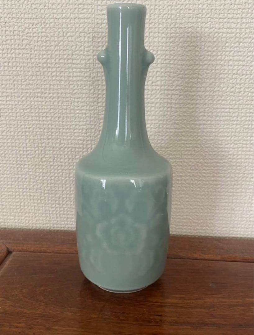中国美術 古伊万里 青磁雙耳花瓶  年代物  高さ19.5cm