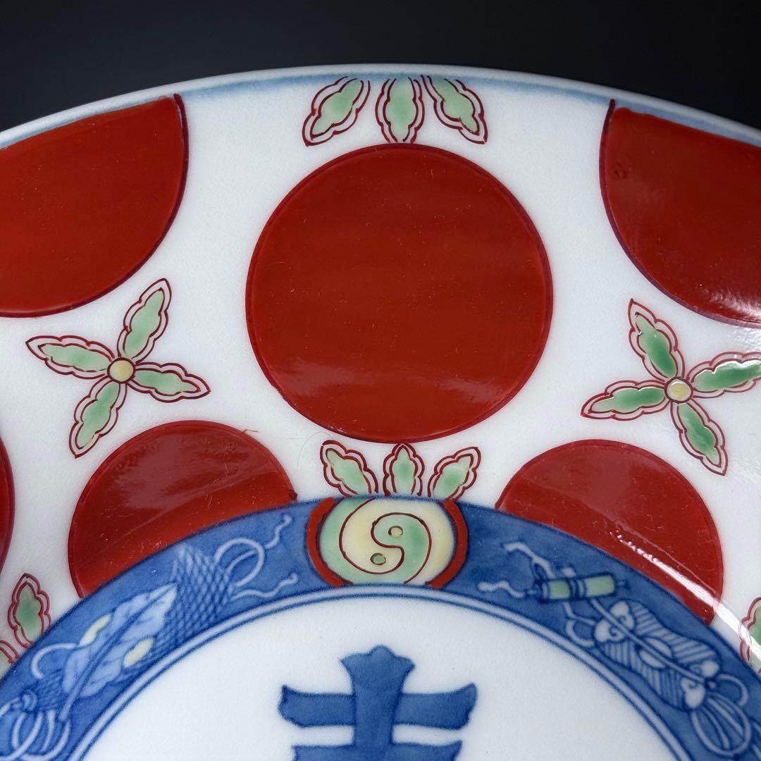 K*K様 十二代　今右衛門造　錦　赤玉絵菓子器　共箱　栞　約19cm　保管品