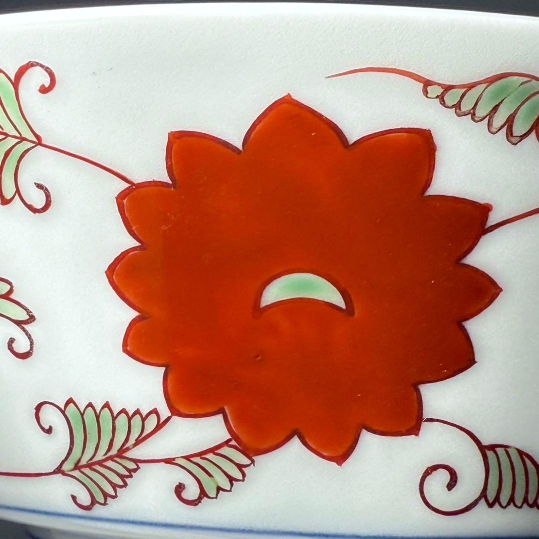 K*K様 十二代　今右衛門造　錦　赤玉絵菓子器　共箱　栞　約19cm　保管品