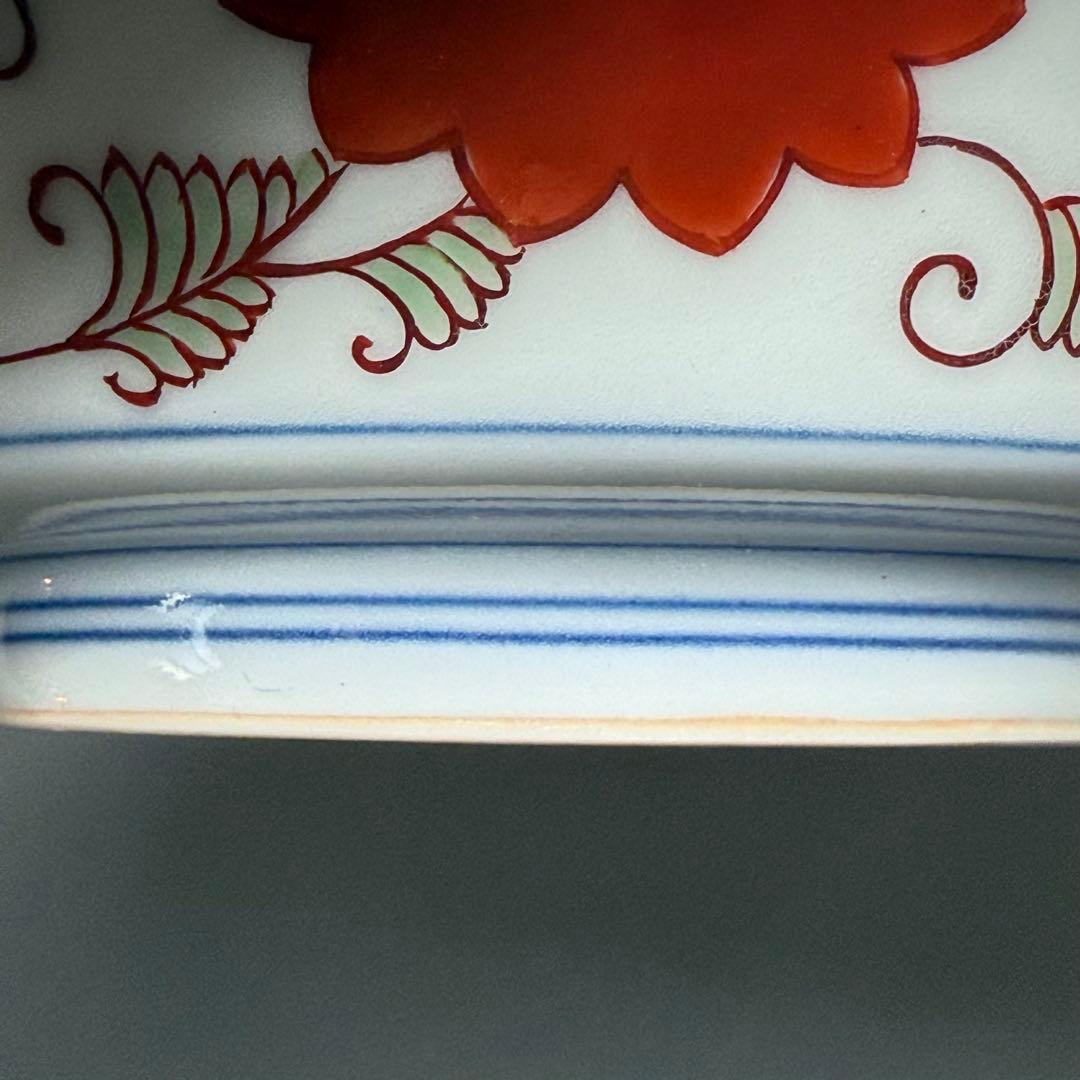 K*K様 十二代　今右衛門造　錦　赤玉絵菓子器　共箱　栞　約19cm　保管品