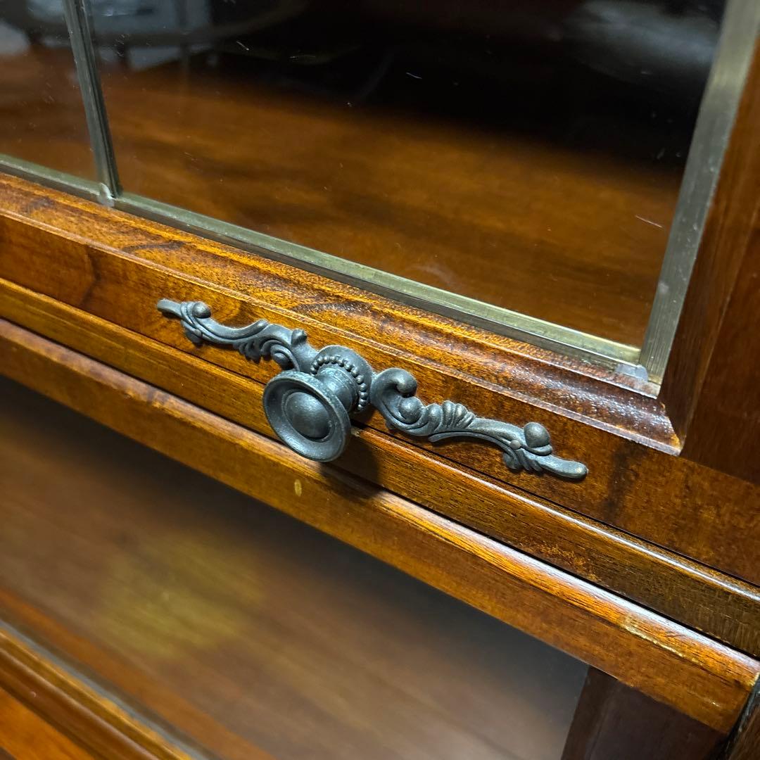 【良品】アンティーク ガラス棚 ブックケース フラップ式扉