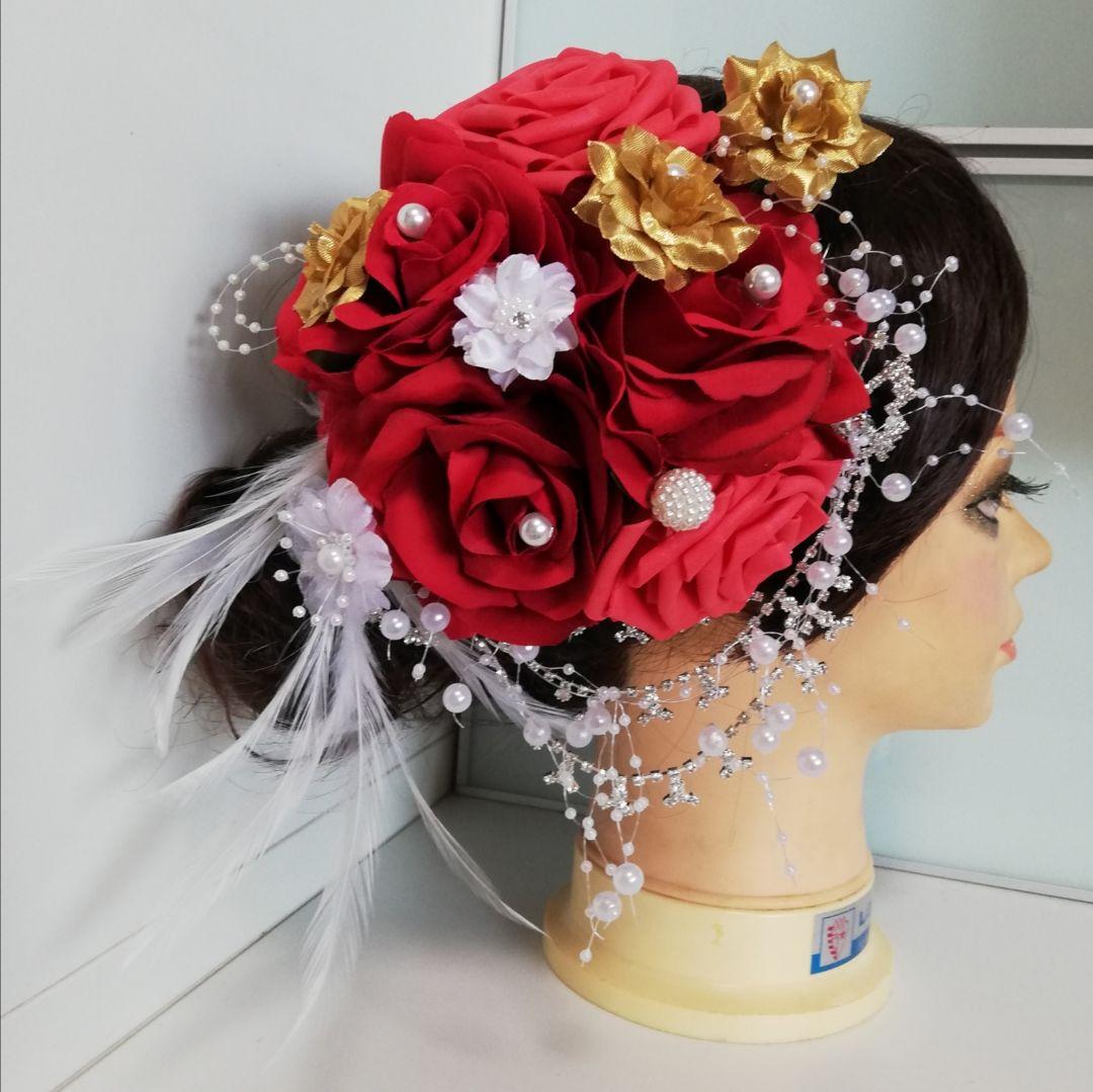赤系のゴージャスな髪飾り ヘアアクセサリー ヘッドドレス 結婚式 成人式