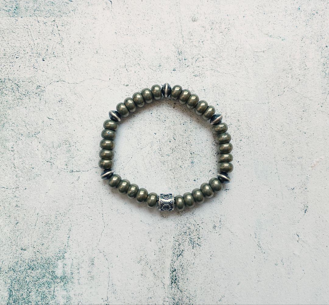 パイライト×ナバホパール　デザインブレスレット　パワーストーン　天然石ブレス