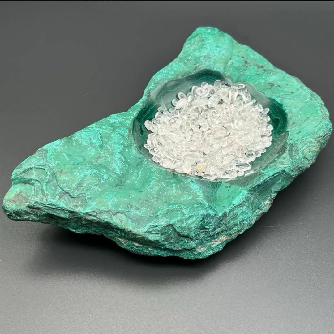 ☆癒される模様と色合い☆強いヒーリングパワー☆マラカイト 原石 浄化皿 天然石