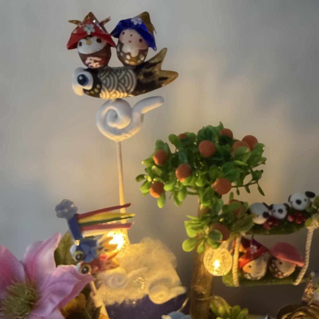 どんぐりアート♡端午の節句BIGオブジェひまわり　クレマチス添え一点物♡