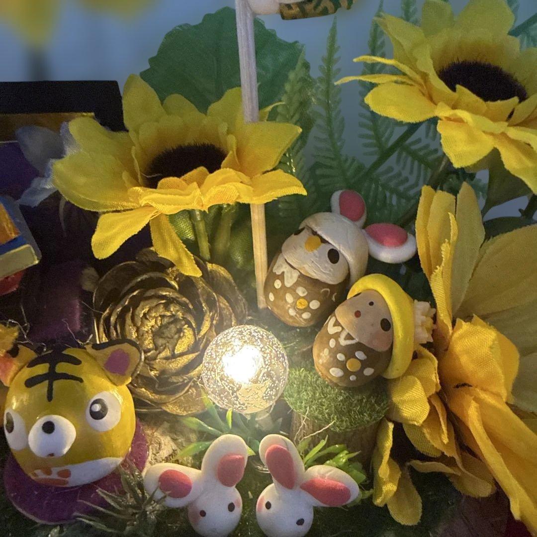 どんぐりアート♡端午の節句BIGオブジェひまわり　クレマチス添え一点物♡