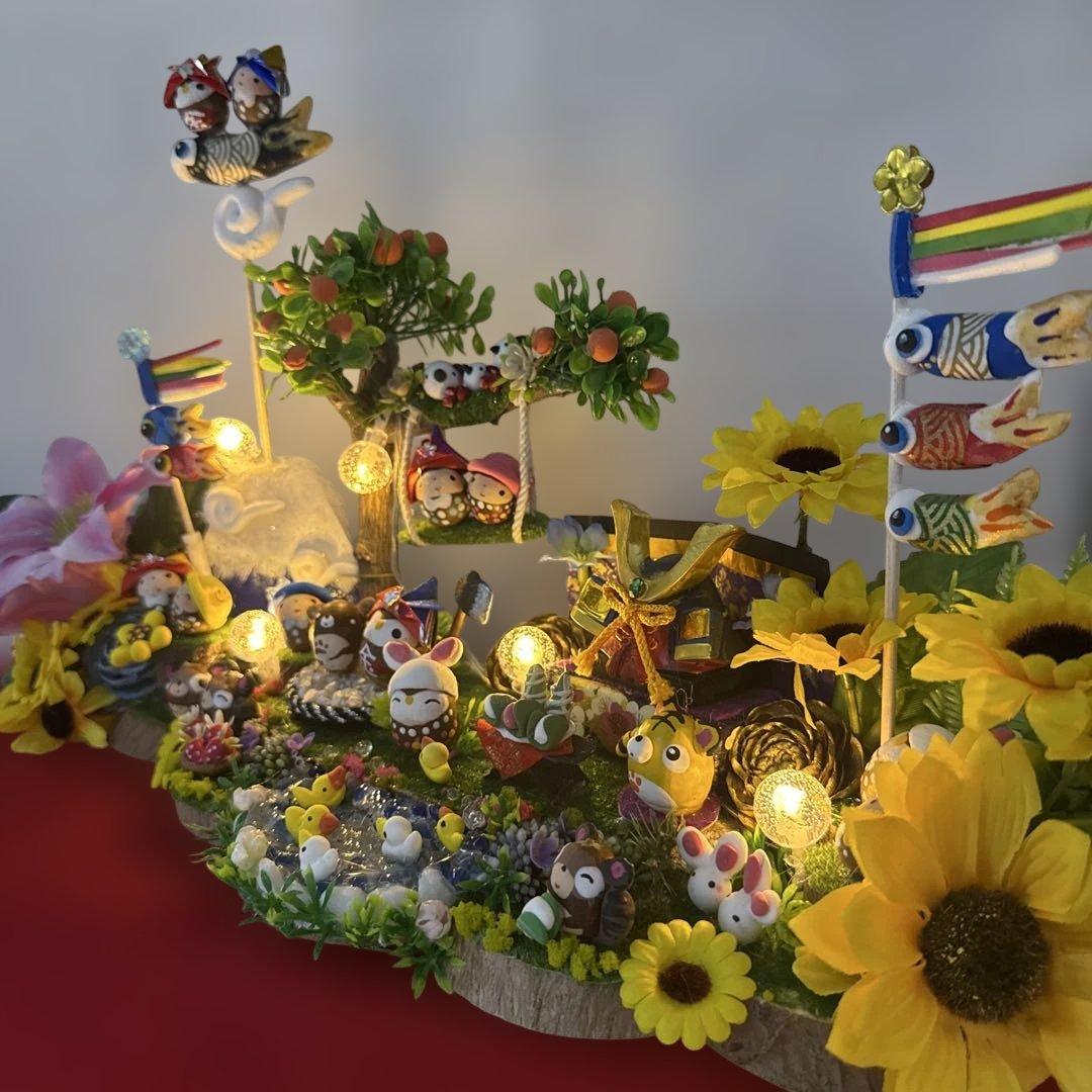 どんぐりアート♡端午の節句BIGオブジェひまわり　クレマチス添え一点物♡