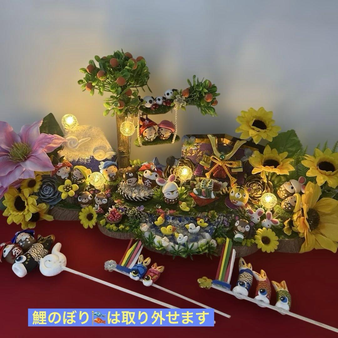 どんぐりアート♡端午の節句BIGオブジェひまわり　クレマチス添え一点物♡