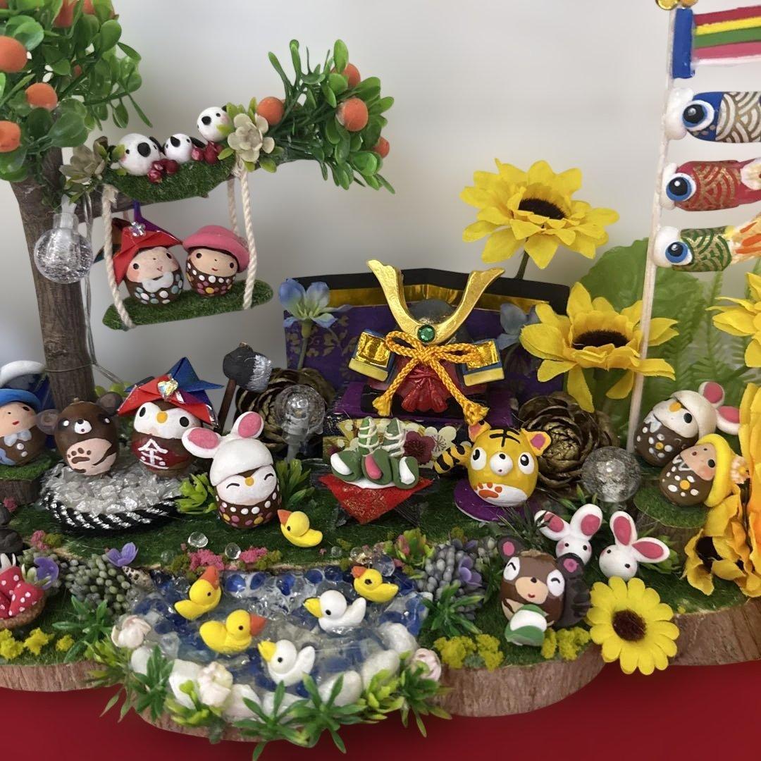 どんぐりアート♡端午の節句BIGオブジェひまわり　クレマチス添え一点物♡