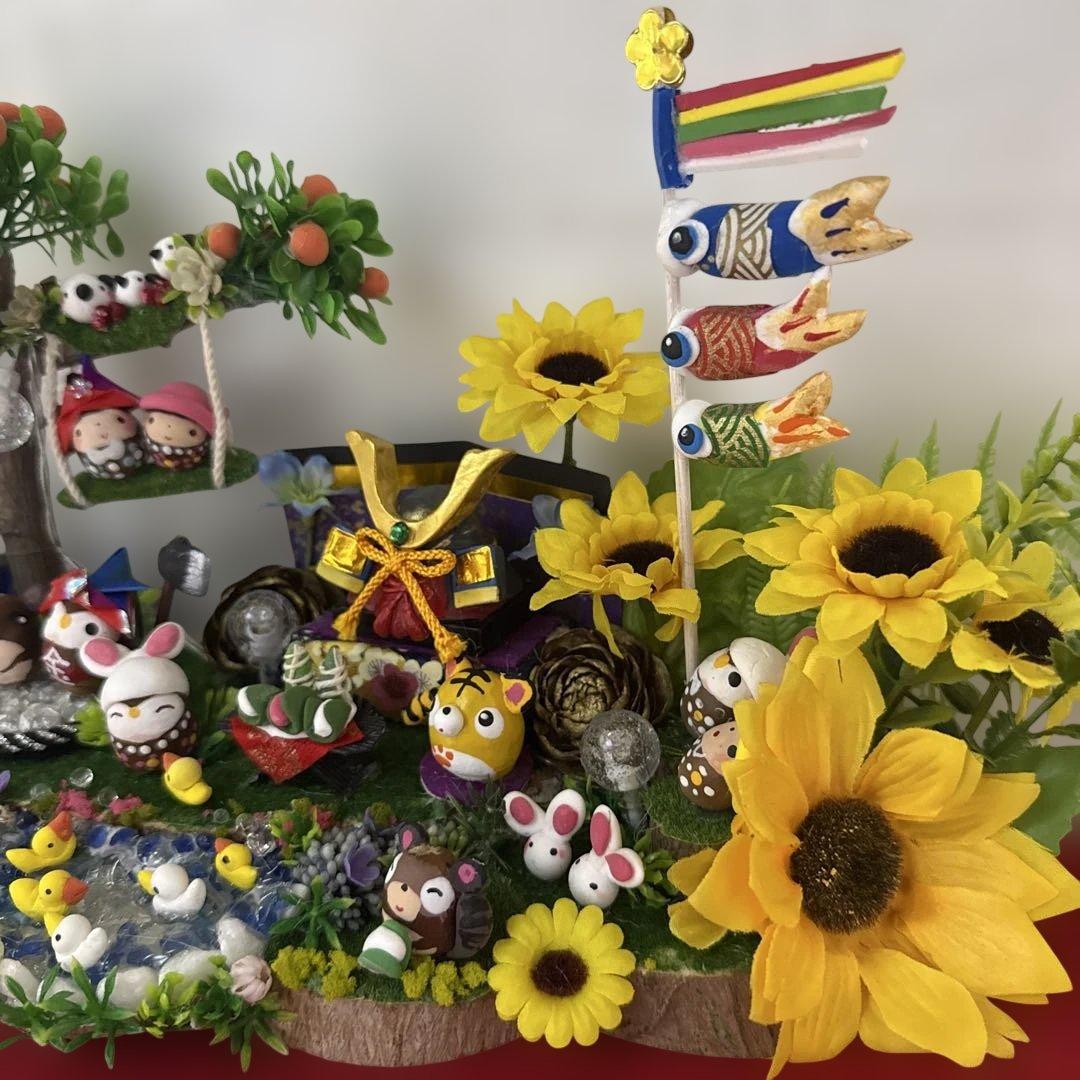 どんぐりアート♡端午の節句BIGオブジェひまわり　クレマチス添え一点物♡