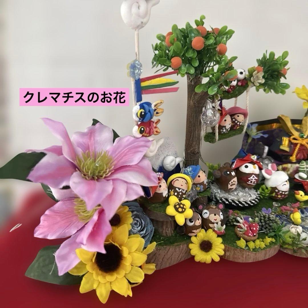 どんぐりアート♡端午の節句BIGオブジェひまわり　クレマチス添え一点物♡