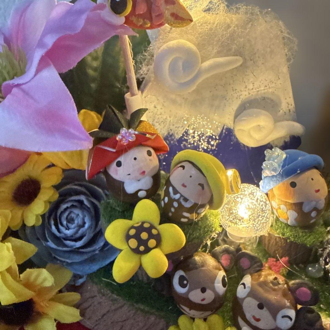 どんぐりアート♡端午の節句BIGオブジェひまわり　クレマチス添え一点物♡