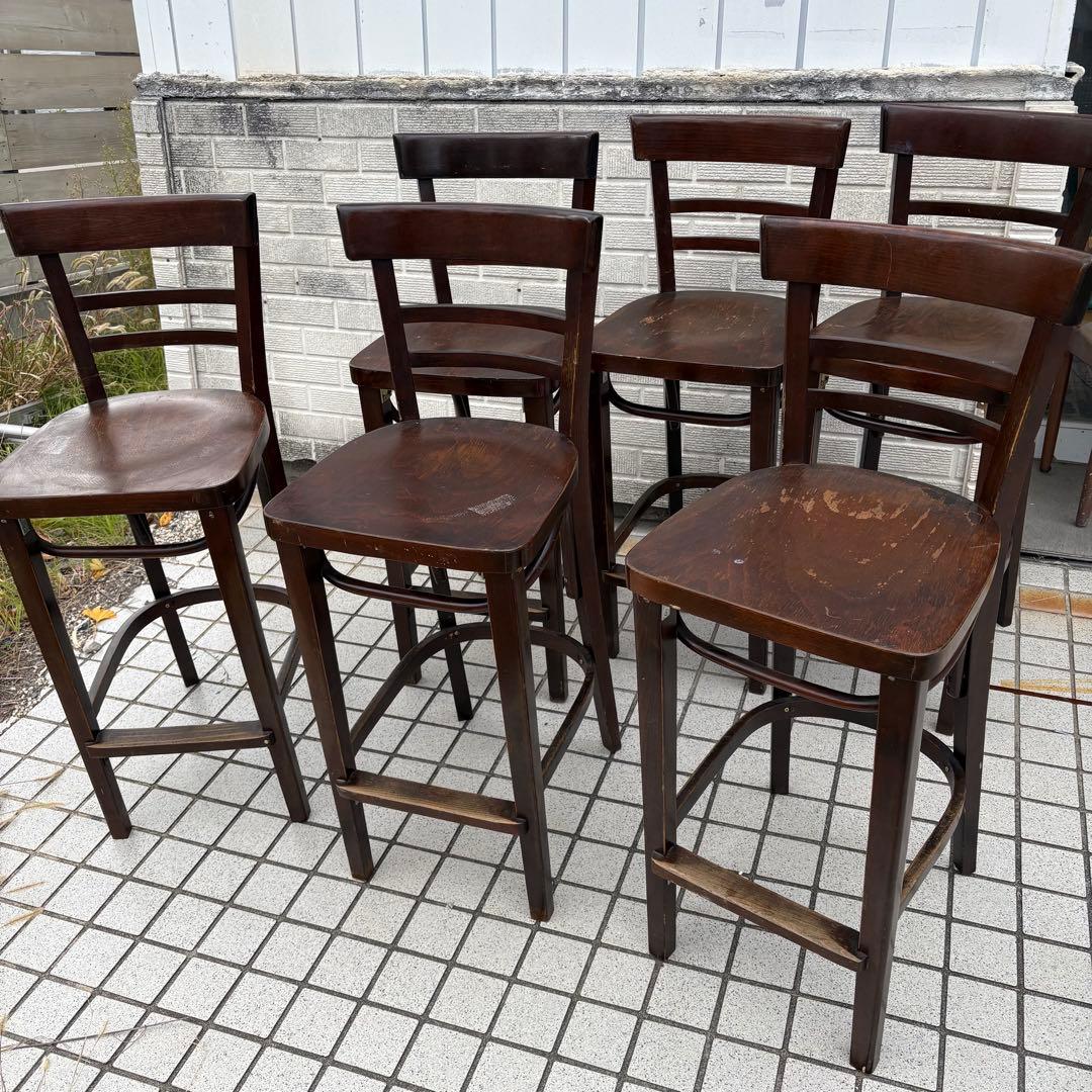 ⑸ 北欧レトロ 木製椅子 ベントウッドハイスツール バーチェア ビンテージ