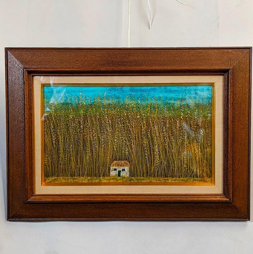 【真作】杉谷彩光「家（バルセロナ郊外）」日本画 M6号 額装 昭和63年作