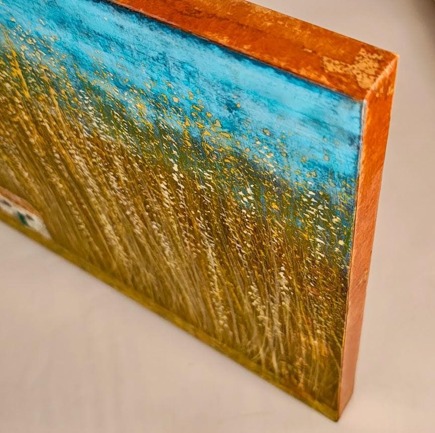 【真作】杉谷彩光「家（バルセロナ郊外）」日本画 M6号 額装 昭和63年作