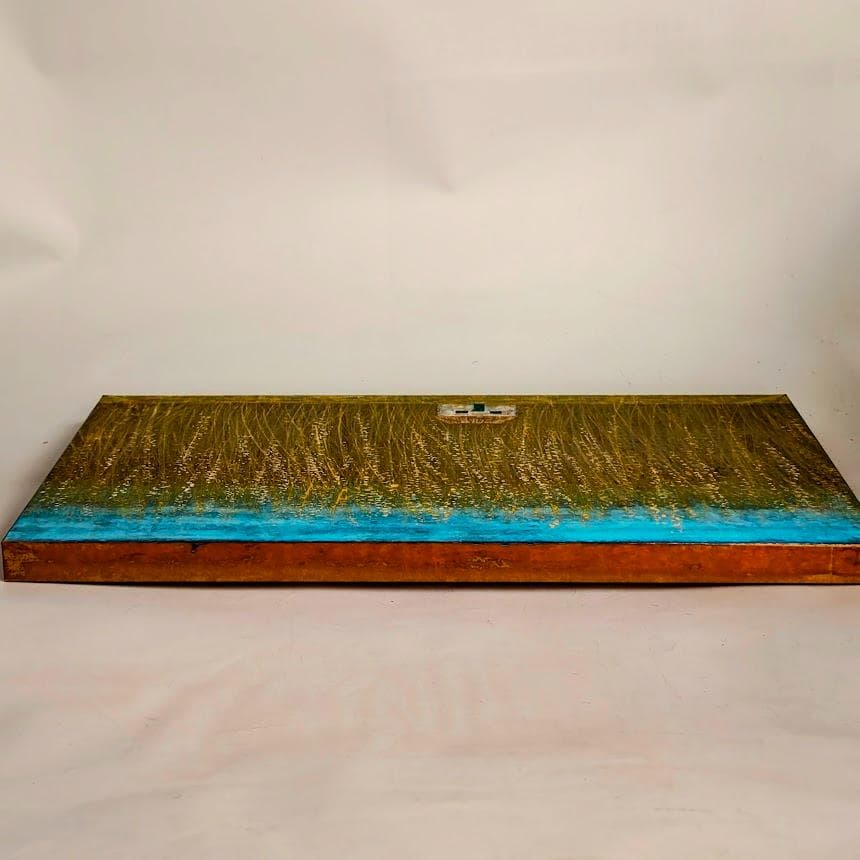 【真作】杉谷彩光「家（バルセロナ郊外）」日本画 M6号 額装 昭和63年作