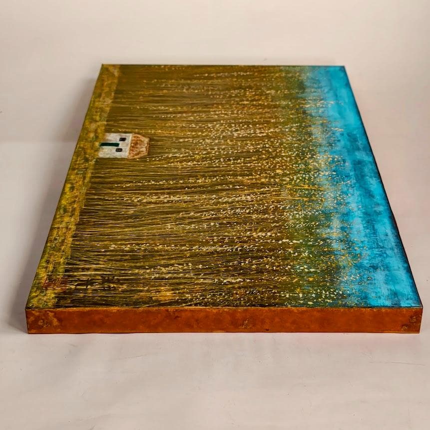 【真作】杉谷彩光「家（バルセロナ郊外）」日本画 M6号 額装 昭和63年作