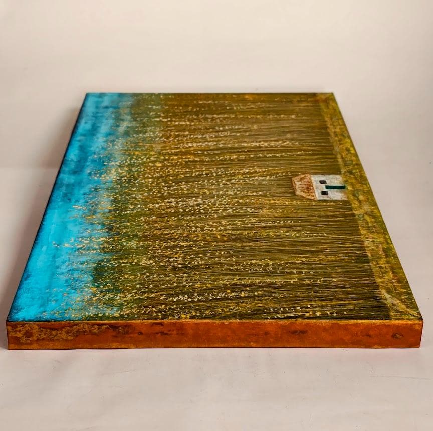 【真作】杉谷彩光「家（バルセロナ郊外）」日本画 M6号 額装 昭和63年作