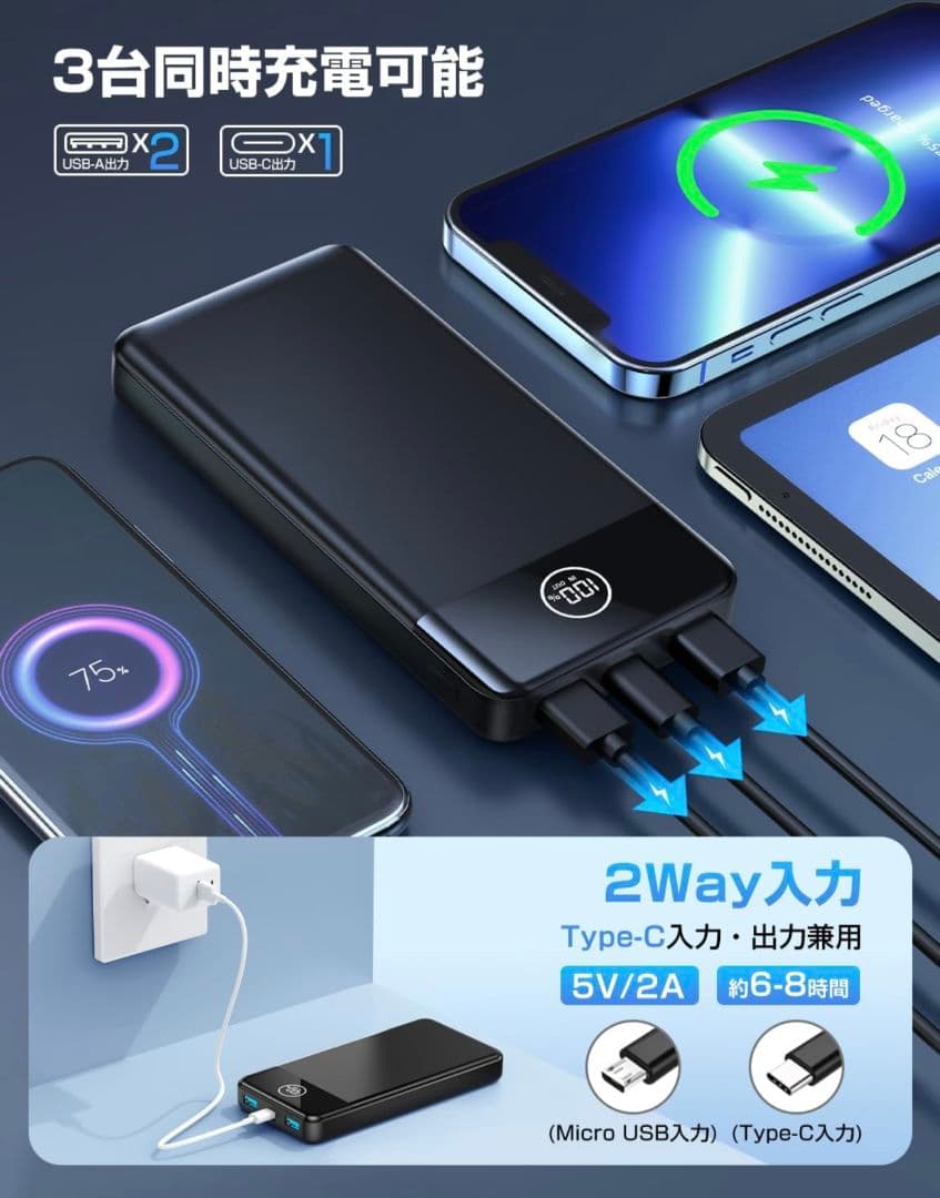 タイムセール！大容量33800mAhモバイルバッテリー