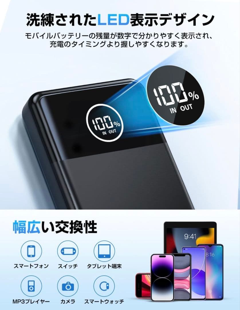 タイムセール！大容量33800mAhモバイルバッテリー