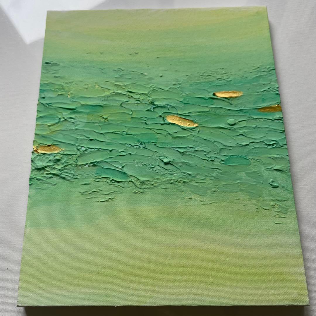金と緑の現代アート｜テクスチャーアート　アートパネル　インテリア　壁掛け　原画