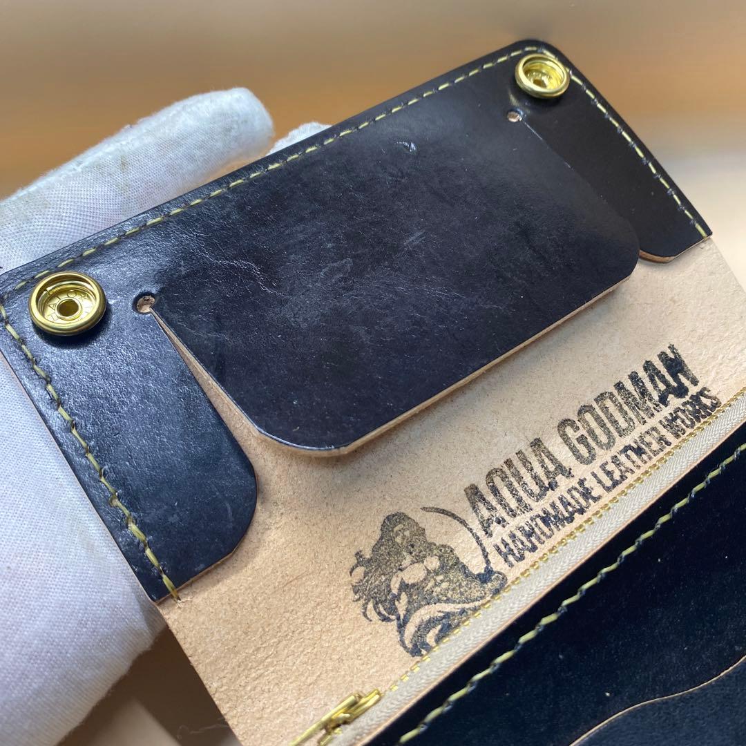 【無骨×上質】3層 丘染めブラック／ミドルトラッカーウォレットMTW