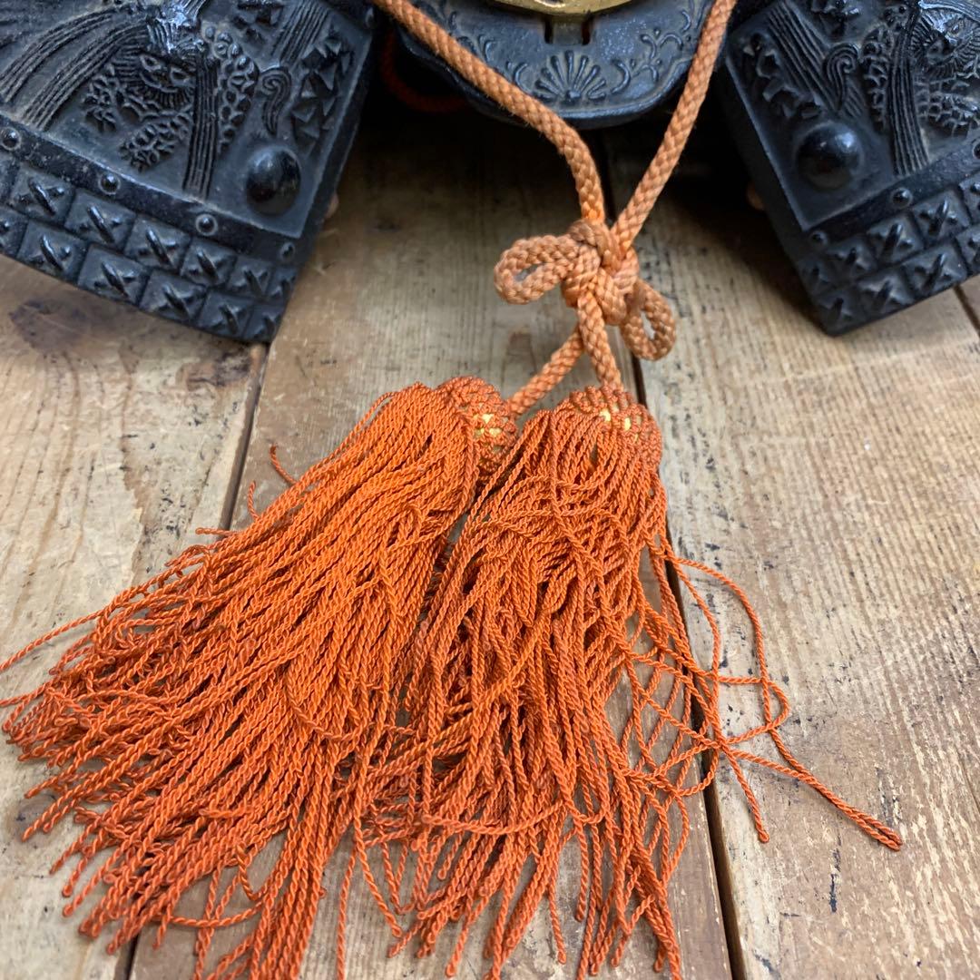 4F 【アンティーク】兜飾り 五月人形 龍頭 鋳物 豪華座布団付き