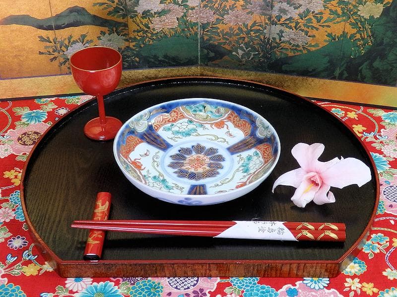 古伊万里　色絵　団龍紋に牡丹の図　5寸皿　5枚　D466AS-fbtk