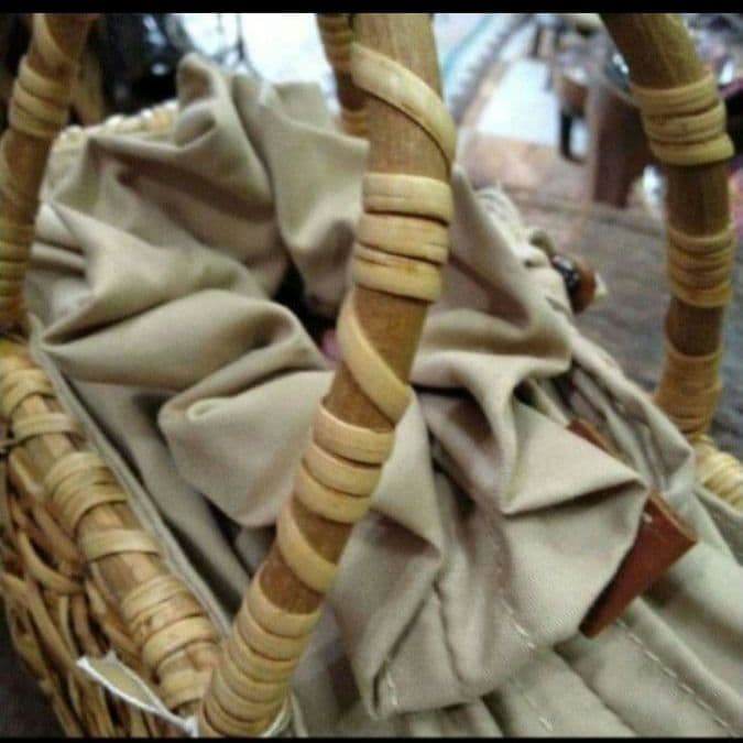 インドネシア　新品タグ付　ラタン手編み　横長かごBag　NATURAL