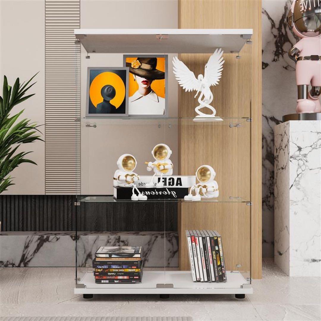 【新品】コレクションケース ガラス フィギュアケース 3段 ワイド 棚 ホワイト