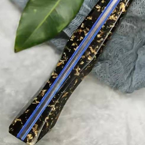 V金10号 ７層ダマスカス鋼 黒染め 切付 牛刀 23cm 包丁 黒金箔G10柄