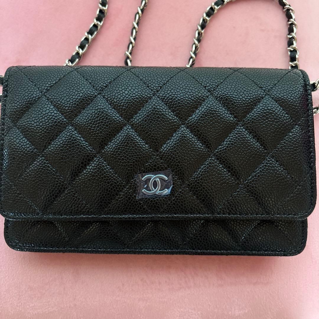 CHANELノベルティシルバー金具チェーンウォレット黒新品未使用