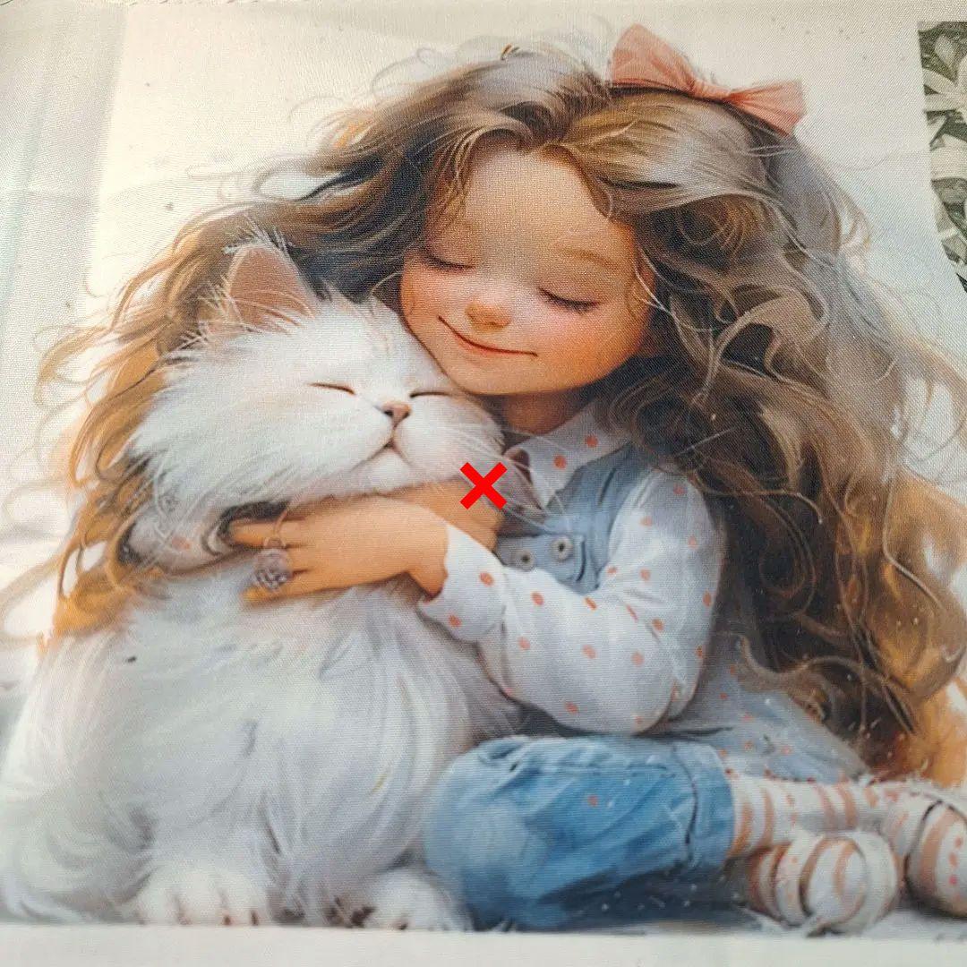女の子とねこ　女の子とバンビパネル生地　ハンドメイド