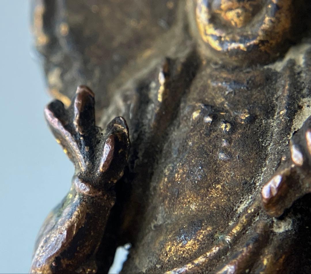 【鍍金語る 民衆観音菩薩 豆仏 約3.5㎝ 19世紀〜頃 東南アジア系】仏像護符